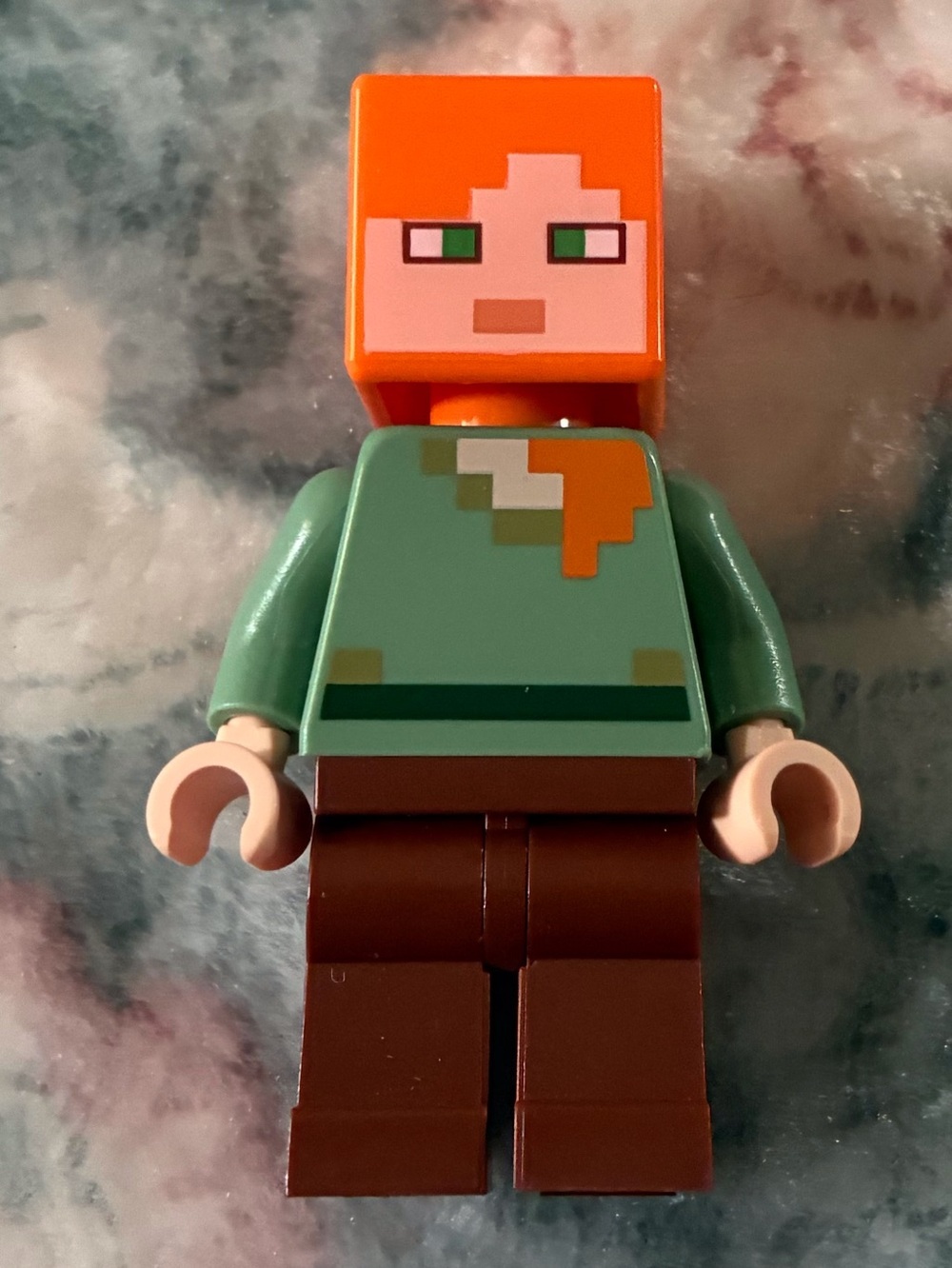 LEGO Alex Minifigure - Orange Head & Hair, Green Torso, Brown Legs